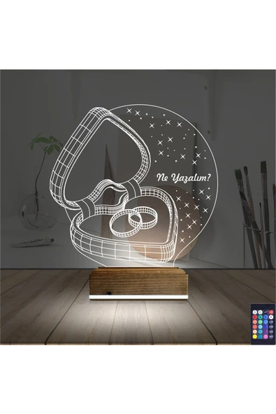 Kirppi 3d Lamba Kalp Yüzük Yıldönümü Hediye Kişiye Özel Masa Gece Lambası - 2
