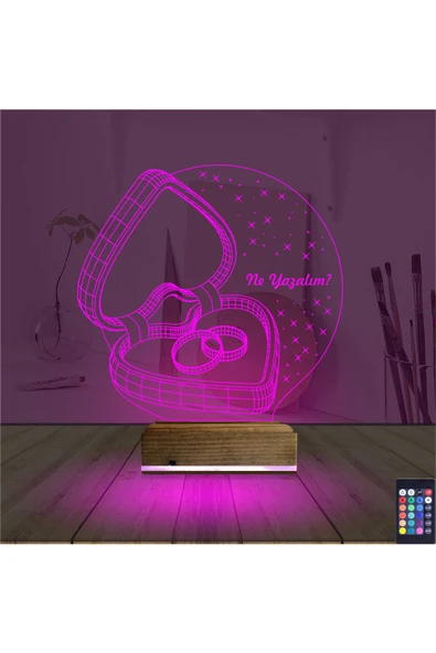 Kirppi 3d Lamba Kalp Yüzük Yıldönümü Hediye Kişiye Özel Masa Gece Lambası - 4