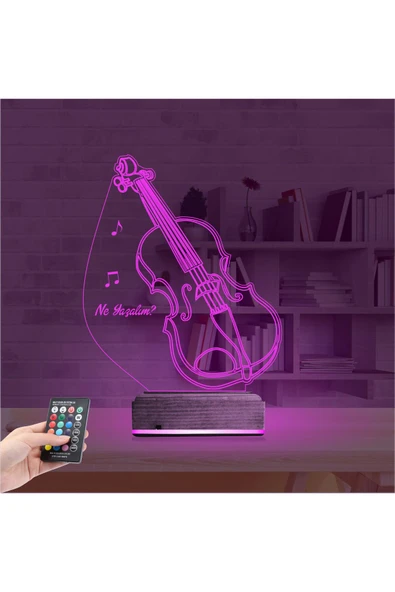 Kirppi 3d Lamba Keman Müzik Enstrüman V2 Kişiye Özel Masa Gece Lambası - 4