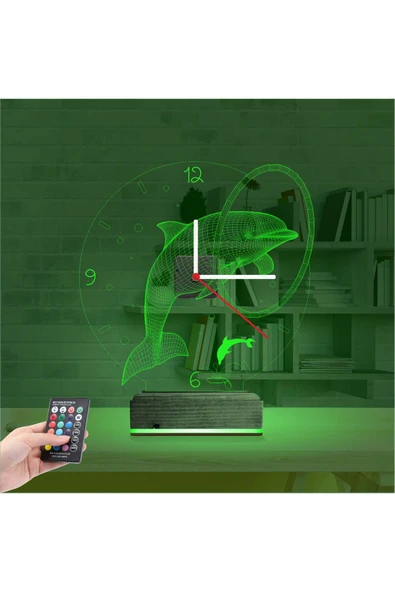 Kirppi 3d Saat Lamba Yunus Balığı V1 Masa Gece Lambası - 13