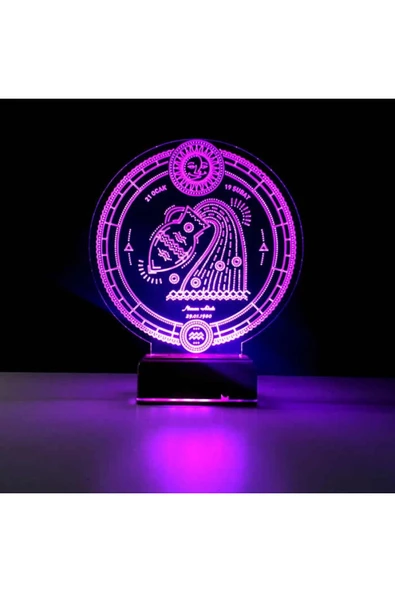 Kirppi 3d Lamba Astroloji Kova Burcu Kişiye Özel Masa Gece Lambası - 5