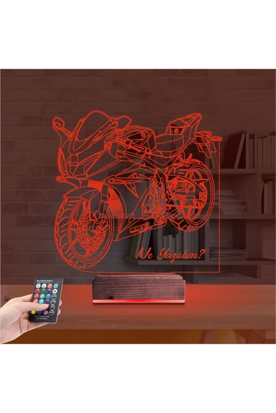 negelsin 3d Lamba Motorsiklet Yarış Motoru V2 Kişiye Özel Masa Gece Lambası - 14