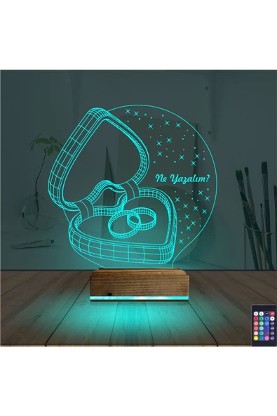 Kirppi 3d Lamba Kalp Yüzük Yıldönümü Hediye Kişiye Özel Masa Gece Lambası - 3