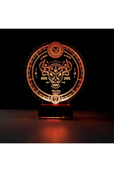 Kirppi 3d Lamba Astroloji Boğa Burcu Kişiye Özel Masa Gece Lambası - 2