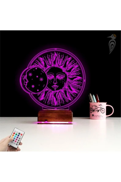 Kirppi 3d Lamba Güneş Ay Mistik Masa Gece Lambası - 7