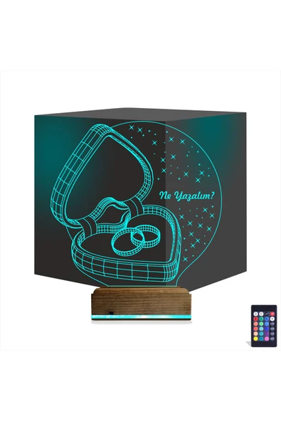 Kirppi 3d Lamba Kalp Yüzük Yıldönümü Hediye Kişiye Özel Masa Gece Lambası - 1