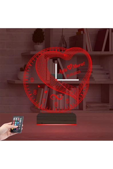 Kirppi 3d Saat Lamba Sevgiliye Hediye Kalp Sonsuzluk Yıldönümü Kişiye Özel Masa Gece Lambası - 5