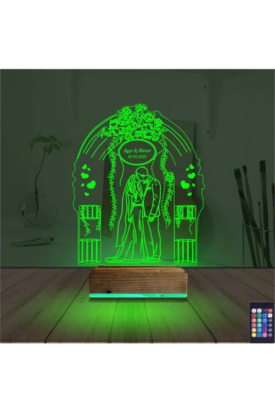 Kirppi 3d Lamba Gelin Damat Yıldönümü Kişiye Özel Masa Gece Lambası - 6