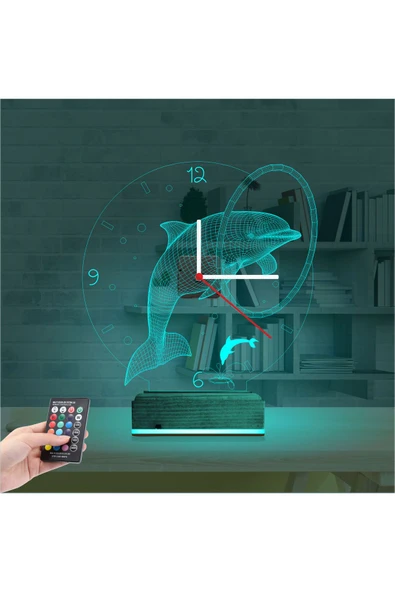 Kirppi 3d Saat Lamba Yunus Balığı V1 Masa Gece Lambası - 3