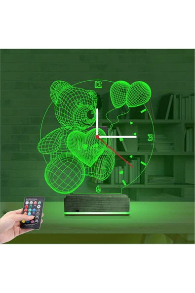 Kirppi 3d Saat Lamba Ayıcık Balon Çocuk Odası Masa Gece Lambası - 6