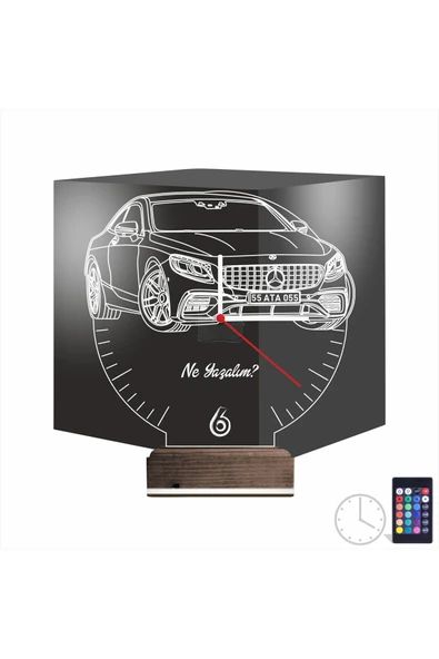Kirppi 3d Saat Lamba Mercedes Araba Kişiye Özel Masa Gece Lambası - 1