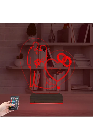 Kirppi 3d Lamba Gelin Damat Alyans Yüzük Seviliye Hediye Kişiye Özel Masa Gece Lambası - 5