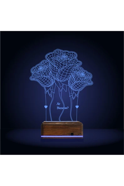 Kirppi 3d Lamba Sevgiliye Hediye Gül Demeti Kişiye Özel Masa Gece Lambası - 5