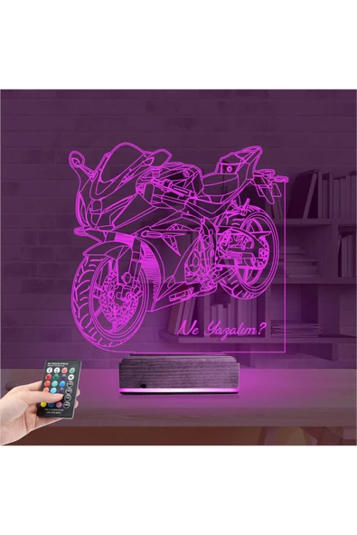 negelsin 3d Lamba Motorsiklet Yarış Motoru V2 Kişiye Özel Masa Gece Lambası - 11