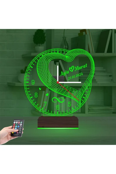 Kirppi 3d Saat Lamba Sevgiliye Hediye Kalp Sonsuzluk Yıldönümü Kişiye Özel Masa Gece Lambası - 13