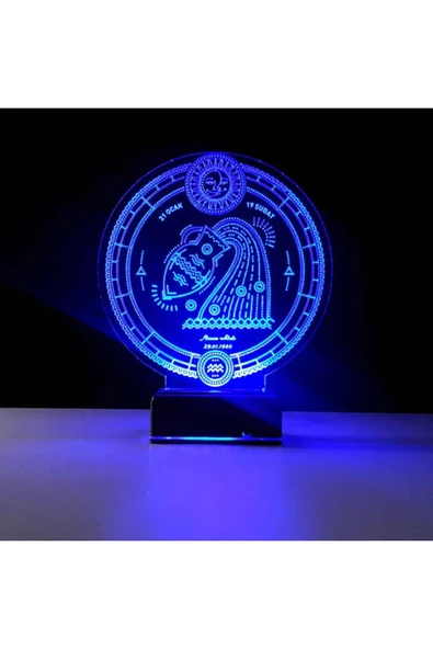 Kirppi 3d Lamba Astroloji Kova Burcu Kişiye Özel Masa Gece Lambası - 6