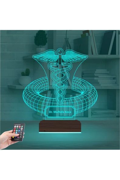 Kirppi 3d Lamba Doktor Hediye Tıp Logo Kişiye Özel Masa Gece Lambası - 3