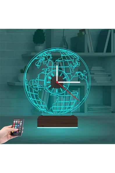 Kirppi 3d Saat Lamba Dünya Tasarım Masa Gece Lambası - 3