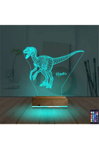 Kirppi 3d Lamba Dinozor Raptor Masa Gece Lambası - 3