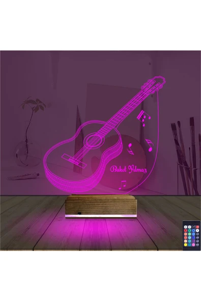 Kirppi 3d Lamba Klasik Gitar Müzik Nota V2 Kişiye Özel Masa Gece Lambası - 4
