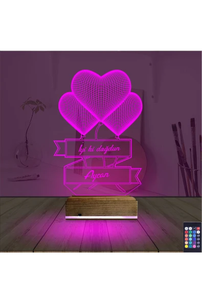 Kirppi 3d Lamba Kalp Sevgiliye Hediye V2 Kişiye Özel Masa Gece Lambası - 4