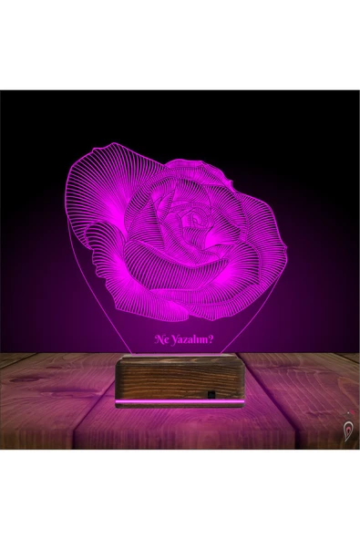 Kirppi 3d Lamba Gül Sevgiliye Hediye Kişiye Özel Masa Gece Lambası - 5