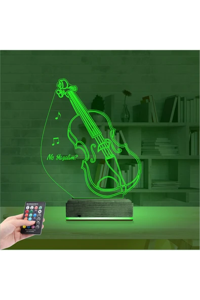 Kirppi 3d Lamba Keman Müzik Enstrüman V2 Kişiye Özel Masa Gece Lambası - 6