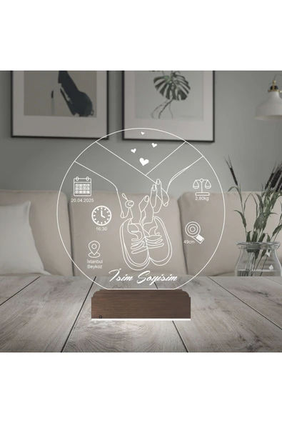Kirppi 3d Lamba Yeni Doğan Bebek Hediye V1 Kişiye Özel Masa Gece Lambası - 2