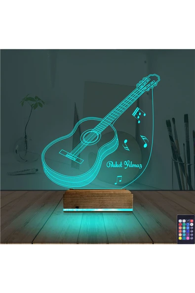 Kirppi 3d Lamba Klasik Gitar Müzik Nota V2 Kişiye Özel Masa Gece Lambası - 3