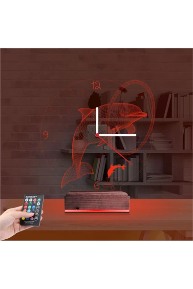 Kirppi 3d Saat Lamba Yunus Balığı V1 Masa Gece Lambası - 7
