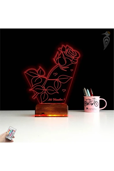 Kirppi 3d Lamba Sevgiliye Hediye Gül V1 Kişiye Özel Masa Gece Lambası - 3