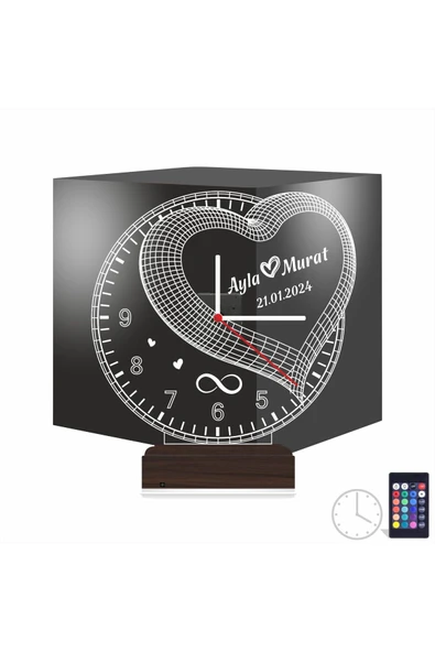 Kirppi 3d Saat Lamba Sevgiliye Hediye Kalp Sonsuzluk Yıldönümü Kişiye Özel Masa Gece Lambası - 8