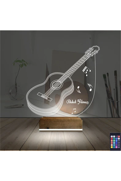 Kirppi 3d Lamba Klasik Gitar Müzik Nota V2 Kişiye Özel Masa Gece Lambası - 2