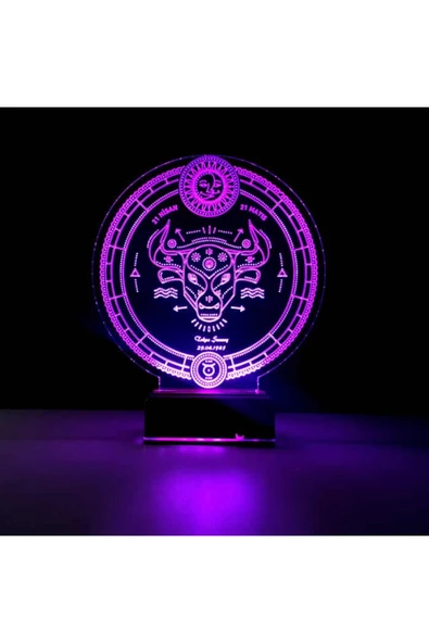 Kirppi 3d Lamba Astroloji Boğa Burcu Kişiye Özel Masa Gece Lambası - 5