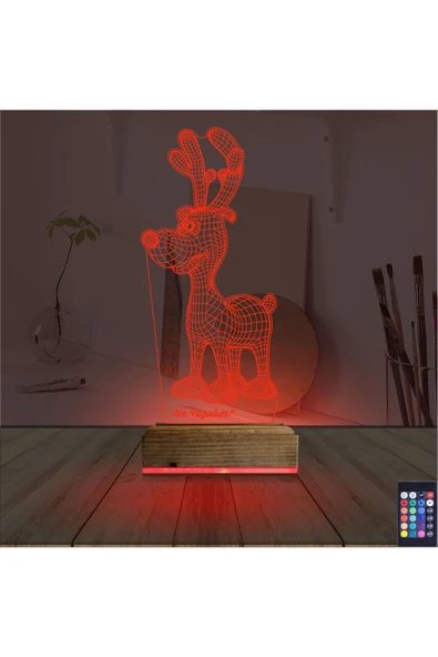 Kirppi 3d Lamba Geyik Yılbaşı Kişiye Özel Masa Gece Lambası - 7
