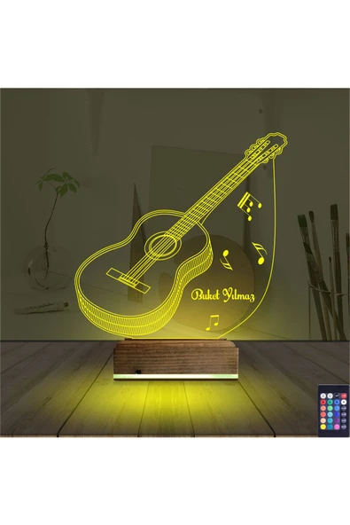 Kirppi 3d Lamba Klasik Gitar Müzik Nota V2 Kişiye Özel Masa Gece Lambası - 5