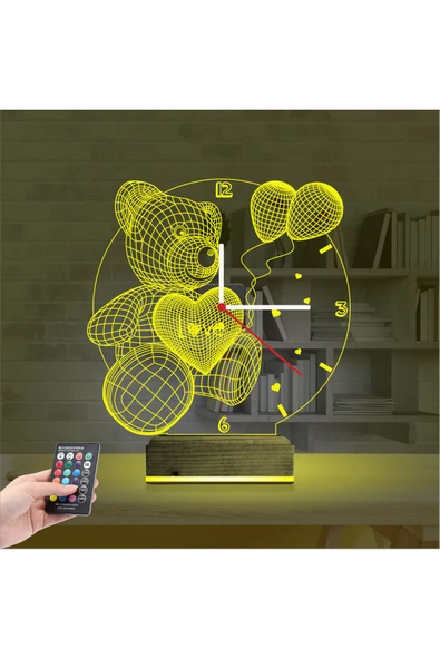 Kirppi 3d Saat Lamba Ayıcık Balon Çocuk Odası Masa Gece Lambası - 12