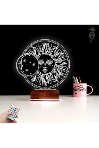 Kirppi 3d Lamba Güneş Ay Mistik Masa Gece Lambası - 2