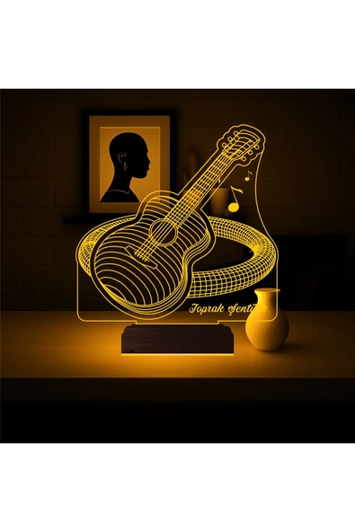 Kirppi 3d Lamba Klasik Gitar Enstrüman Gitarist Hediye Kişiye Özel Masa Gece Lambası KRPP3DK377 - 1