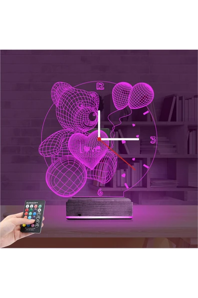 Kirppi 3d Saat Lamba Ayıcık Balon Çocuk Odası Masa Gece Lambası - 4