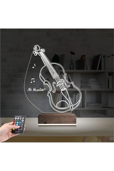 Kirppi 3d Lamba Keman Müzik Enstrüman V2 Kişiye Özel Masa Gece Lambası - 2