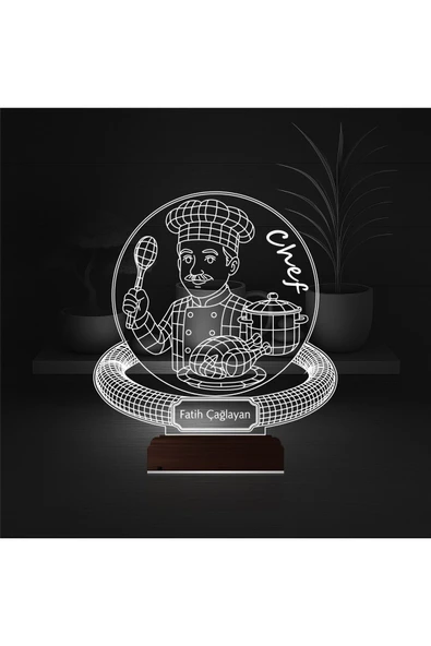 Kirppi 3d Lamba Chef Şef Aşçı Erkek Kişiye Özel Masa Gece Lambası KRPP3DK372 - 6
