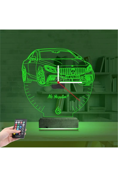 Kirppi 3d Saat Lamba Mercedes Araba Kişiye Özel Masa Gece Lambası - 13