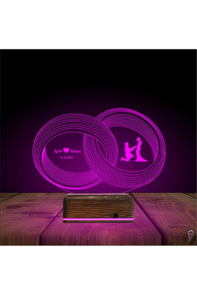 Kirppi 3d Lamba Alyans Yüzük Yıldönümü Kişiye Özel Masa Gece Lambası - 5