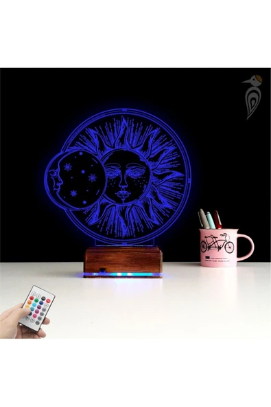 Kirppi 3d Lamba Güneş Ay Mistik Masa Gece Lambası - 5