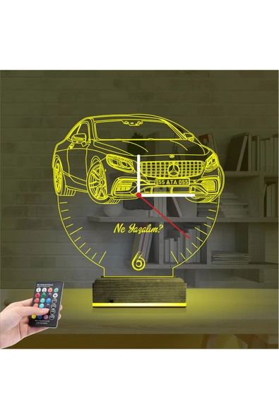 Kirppi 3d Saat Lamba Mercedes Araba Kişiye Özel Masa Gece Lambası - 5