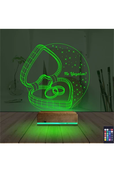 Kirppi 3d Lamba Kalp Yüzük Yıldönümü Hediye Kişiye Özel Masa Gece Lambası - 6