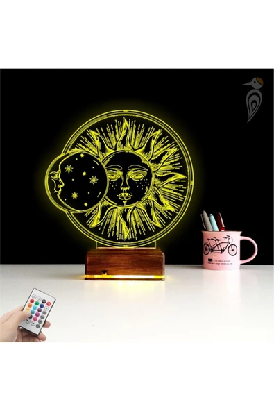 Kirppi 3d Lamba Güneş Ay Mistik Masa Gece Lambası - 4