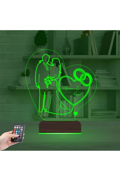 Kirppi 3d Lamba Gelin Damat Alyans Yüzük Seviliye Hediye Kişiye Özel Masa Gece Lambası - 6