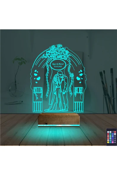 Kirppi 3d Lamba Gelin Damat Yıldönümü Kişiye Özel Masa Gece Lambası - 3